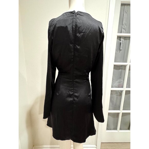 ASTR The Label Dress Satin Long Sleeve Shoulder Cutout Draped Mini Black Dress - Picture 3 of 6